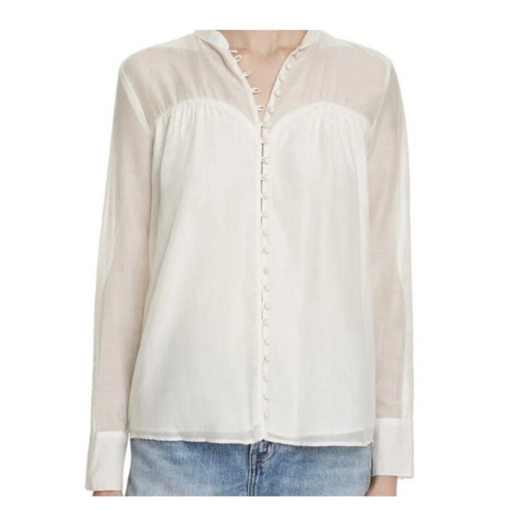 EUC Free People Illusion Blouse Size: L, Cream Off White Sheer Button Front Top